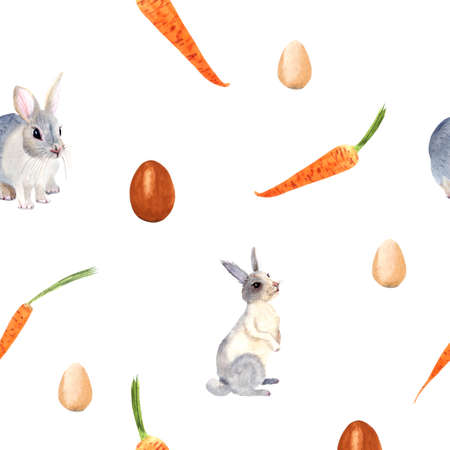 Watercolor Easter seamless pattern Bunny and carrotの写真素材