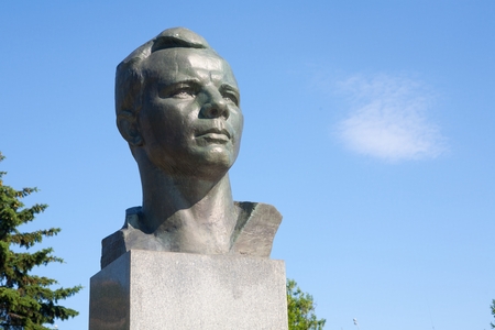 MOSCOW - MAY 31: Yuri Gagarin monument in Cosmonauts Alley on May 31, 2014 in Moscow. Yuri Gagarin was first human to journey into outer space.のeditorial素材