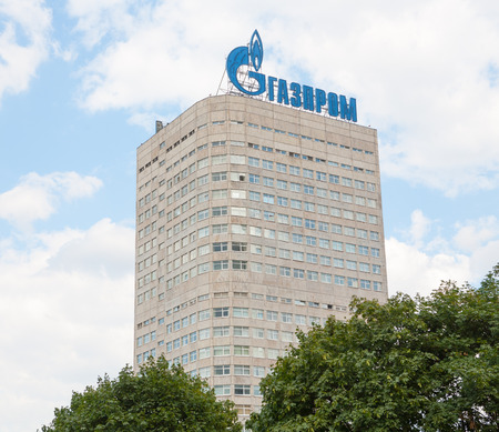MOSCOW - AUGUST 4: Gazprom company building in Vernadsky Prospekt  on August 4, 2014 in Moscow. Gazprom is the largest extractor of natural gas in the world.のeditorial素材