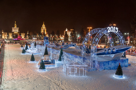 MOSCOW - JANUARY 4: Decoration and illumination at VDNKh park on a winter night on January 4, 2015 in Moscow.のeditorial素材