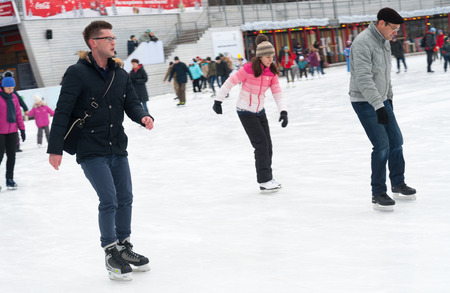 MOSCOW - JANUARY 17: People skating in Sokolniki Park on January 17, 2015 in Moscow.のeditorial素材