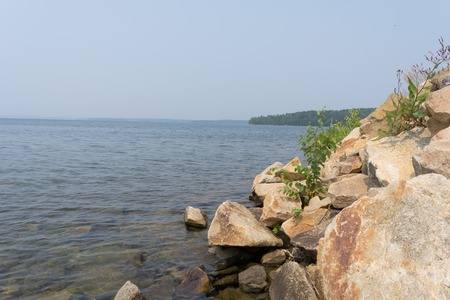 Rocky coast of the lake Uvildy. Russia Summer South Uralの写真素材
