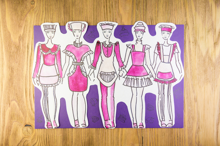 the drawing of clothes colored pencils on paper. fashionable clothes, sketches on paper.の写真素材