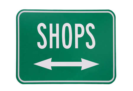 Shops sign isloated on white backgroundの写真素材