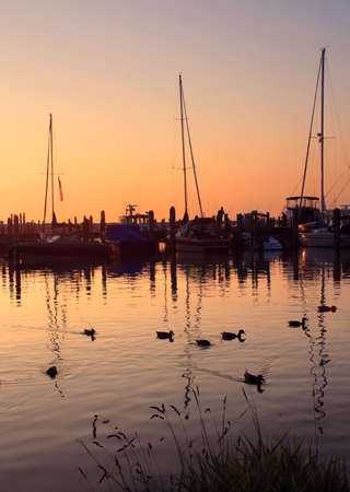 Sunset on the shore of Lake Michigan at Leland, Michiganの写真素材
