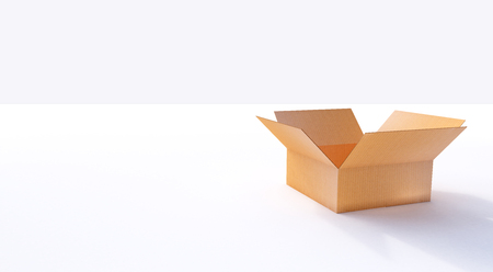 3D rendering of close up cardboard box on white background. Carton paper box or cardboard 3D post...