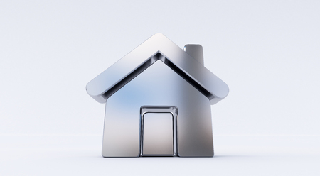 3D rendering of a metallic Home Icon on a white isolated background.の写真素材
