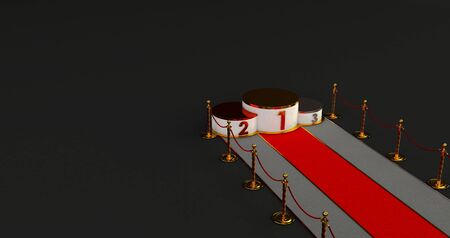 3D rendering of winners Podium. Gold, Silver and Bronze podium with confetti. First place awardの写真素材