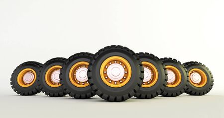 3D rendering of car tires isolated on white background car wheels set. の写真素材