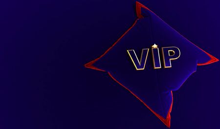 3D rendering of Golden VIP Crown, Royal gold VIP crown on  bleu pillow, Crown VIPの写真素材