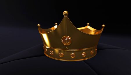 3D rendering of Golden Crown, Royal gold crown on  pillow