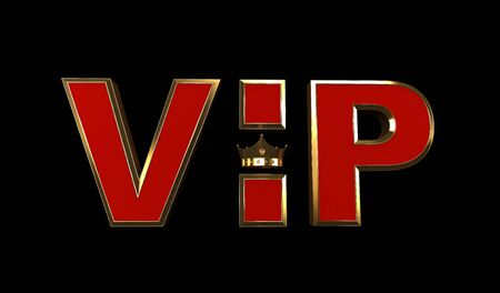 3D rendering of Golden VIP withe Crown isolated on black back ground, Royal gold VIP crown, Crown VIPの写真素材