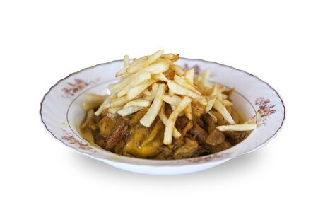 Traditional Moroccan chicken plate , selective focus. Moroccan dish with chicken and frites
