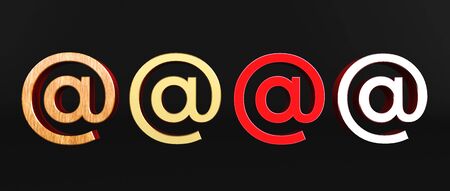 3D rendering of  At sign isolated on black background. arobase
