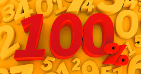 red ten percent on a yellow background with numbers. 3D render. 10 %