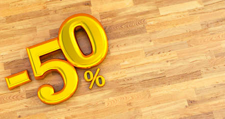 40% off. Gold fifty percent. gold forty percent on white background. 3D render.