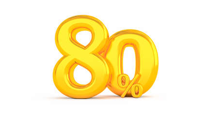 80% off. Gold eighty percent. gold eighty percent on red background. 3D render.