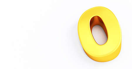 3d render of gold number 0 zero isolated white backgroundの写真素材