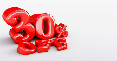 3D rendering of 30% Off isolated. Thirty percent off. Discount 30 %.