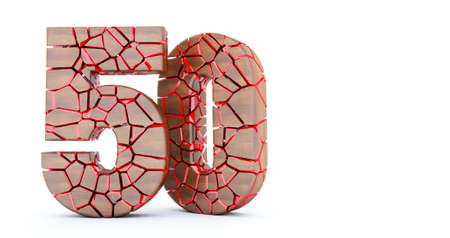 3d render of number 50. cracked wooden fifty 50. number fiftyの写真素材