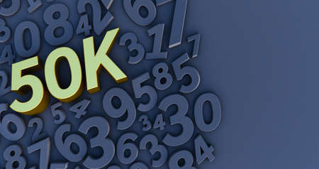 golden 50K, 50000 on a Black numbers background. 3D render. 50kの写真素材