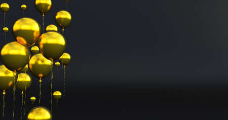 Close up and abstract of 3d gold balloons, 3d render, balloons  isolated on background.の写真素材