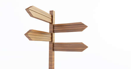 3D rendering of Empty wooden signpost isolated on white backgroundの写真素材