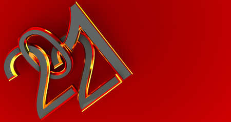 2021 New year isolated on red background. Shiny metallic sign, 3D render