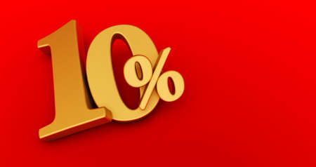 3D rendering of a golden twenty percent on a red background. Sale of special offers. Discount with...