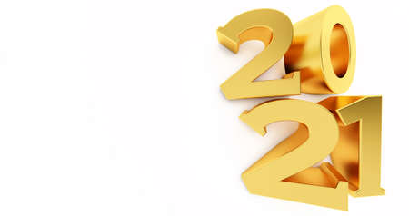 2021 New year isolated on black background. Shiny gold sign, 3D render