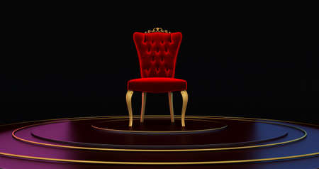 3D render of Red royal chair. Red carpet leading to the luxurious throne, Place for the king. Royal...
