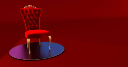 3D render of Red royal chair on a red background, Place for the king. Royal throne,