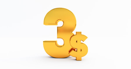 3D of one dollar isolated on white background, usa dollar $, golden one dollar ( 1 ).の写真素材
