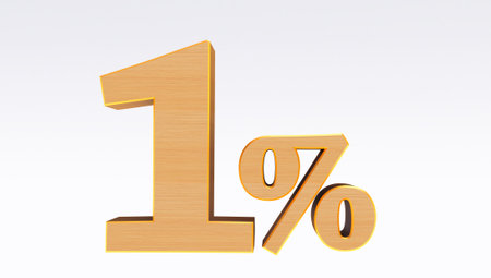 goolden one (1) percent isolated on a white background., 1 percent off, 3d render