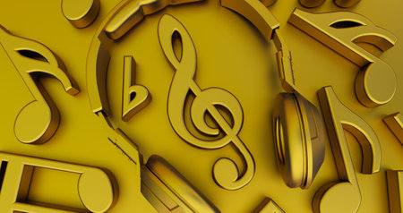 3d render of blue musical notes with headphone in the middle, Concept musicの写真素材