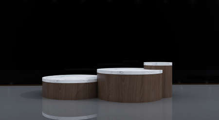 Abstract minimal scene with geometric forms. show cosmetic product, Podium, stage pedestal or platform. 3D wooden podium display with leaf shadow. 3d renderの写真素材