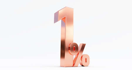 3D render of 1 percent off, bronze one percent isolated on a white background.の写真素材