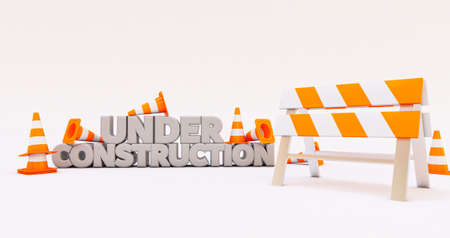 3d render of Under construction with traffic cones isolated on white background,の写真素材
