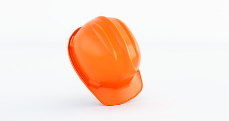 Closeup of orange protective helmet on white background, 3d renderの写真素材