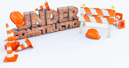 under construction with traffic cones, 3d renderの写真素材