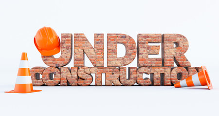 under construction with traffic cones, 3d renderの写真素材