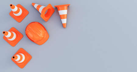 under construction with traffic cones, 3d renderの写真素材