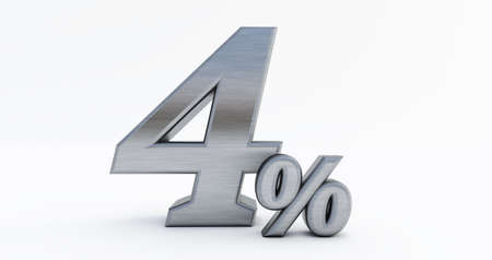3d render of metal four (4%) percent on a white background.の写真素材