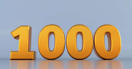 3d render of golden one thousand 1000 isolated on a white background.の写真素材