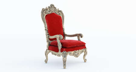 3D render of Classic baroque armchair throne in bronze and beige colors isolated on white background.の写真素材