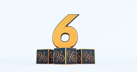 gold one 1 percent number with Black cubes percentages isolated on a white background. 3d render