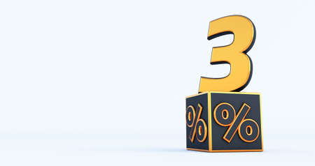 gold eight 8 percent number with Black cubes percentages isolated on a white background. 3d render