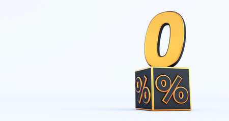 gold zero 0 percent number with Black cubes percentages isolated on a white background. 3d renderの写真素材