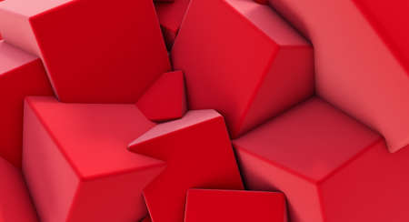 3D render of Red Chaotic Cubes Wall Background.の写真素材