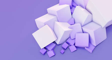 3D render of white Chaotic Cubes Wall Background.